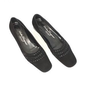 SALVATORE FERRAGAMO Black Suede Flat Shoe
